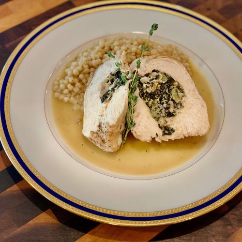 Chicken with Figs, Goat Cheese and Collards