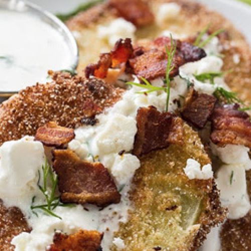 Fried Green Tomatoes with Buttermilk Feta Dressing